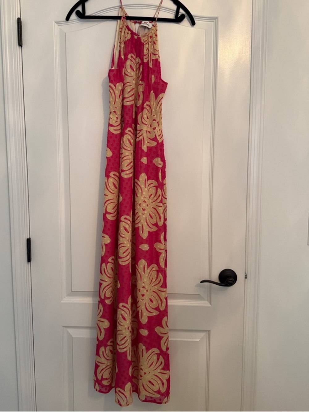 Vineyard Vines Hot Pink Maxi Dress with Gold Floral Motif